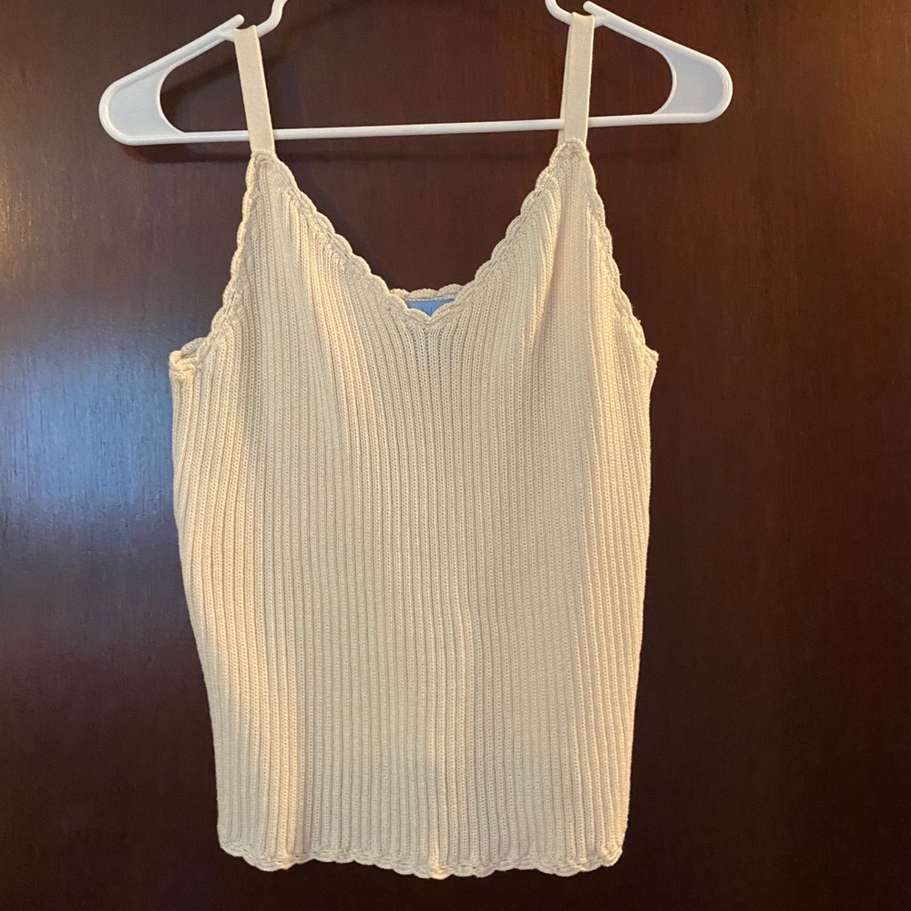 Cream colored knit camisole top. Sigrid Olsen So Blue. Size: Petite Lg